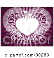 Poster, Art Print Of White Swirl Heart On A Purple Shining Background