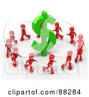 Poster, Art Print Of 3d Red Mini People Running Around A Green Dollar Symbol