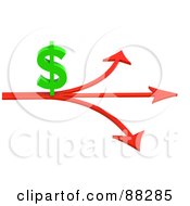 Royalty Free RF Clipart Illustration Of A 3d Green Dollar Symbol On An Arrow Splitting Three Ways
