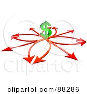 Royalty Free RF Clipart Illustration Of A 3d Green Dollar Symbol On A Red Arrow Crossroads by Tonis Pan