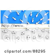Poster, Art Print Of 3d White Arrow Cursors Pointing To A Website Address Bar Over Blue And White