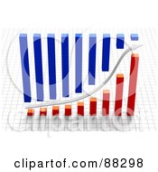 Poster, Art Print Of 3d White Arrow Between Blue And Red Bar Graphs Over A Grid