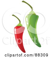 Royalty Free RF Clipart Illustration Of Shiny Green And Red Hot Peppers With Stems by Tonis Pan
