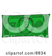 Camera Mascot Cartoon Character On A Dollar Bill