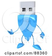 Royalty Free RF Clipart Illustration Of A 3d Blue USB Character Gesturing And Facing Front