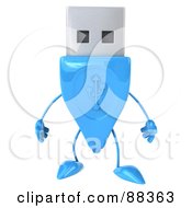 Royalty Free RF Clipart Illustration Of A 3d Blue USB Character Standing And Facing Front