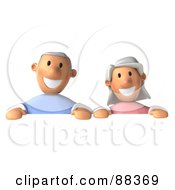 Royalty Free RF Clipart Illustration Of A 3d Senior Couple Standing Behind A Blank Sign Board by Julos