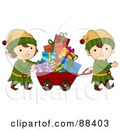Poster, Art Print Of Cute Christmas Elves Pulling A Cart Of Presents