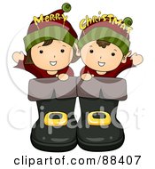 Poster, Art Print Of Two Christmas Elves In Giant Boots