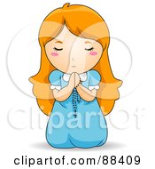 Red Haired Girl On Her Knees Praying With A Rosary