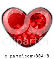 Glossy Red Heart With Sparkles And Tiny Hearts