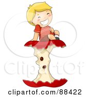 Royalty Free RF Clipart Illustration Of A Boy Rubbing His Full Tummy And Sitting On An Apple Core by BNP Design Studio