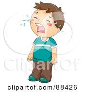 Royalty Free RF Clipart Illustration Of A Sad Brunette Boy Standing And Crying