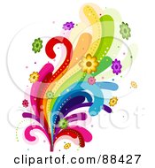 Poster, Art Print Of Rainbow Swooshes And Colorful Flowers
