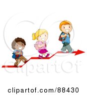 Royalty Free RF Clipart Illustration Of Three Diverse School Children Walking Up On An Arrow
