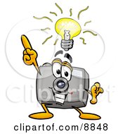 Camera Mascot Cartoon Character With A Bright Idea