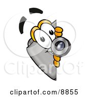 Camera Mascot Cartoon Character Peeking Around A Corner