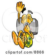 Poster, Art Print Of Camera Mascot Cartoon Character Plugging His Nose While Jumping Into Water