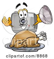 Poster, Art Print Of Camera Mascot Cartoon Character Serving A Thanksgiving Turkey On A Platter