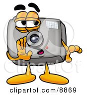 Clipart Picture Of A Camera Mascot Cartoon Character Whispering And Gossiping