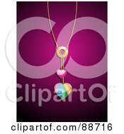 Golden Chain With Pink And Rainbow Heart Pendants