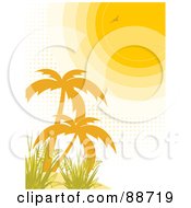 Poster, Art Print Of Sun With Halftone Dots Shining On Palm Trees And Grass