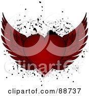 Poster, Art Print Of Red Winged Heart Over Black Splatters On White