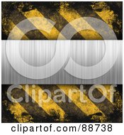 Blank Brushed Metal Plaque Bordered With Grungy Black And Yellow Hazard Stripes