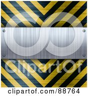 Blank Brushed Aluminum Plaque Bordered With Black And Yellow Hazard Stripes