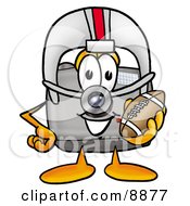 Poster, Art Print Of Camera Mascot Cartoon Character In A Helmet Holding A Football