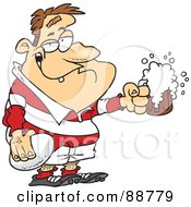 Royalty Free RF Clipart Illustration Of A Drunk Rugby Player Holding A Ball And Frothy Beer by toonaday