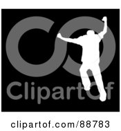Royalty Free RF Clipart Illustration Of A Jumping Silhouetted Man Over Black by Arena Creative