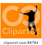 Poster, Art Print Of Jumping Silhouetted Man Over Orange