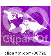 Royalty Free RF Clipart Illustration Of A White Atlas Over Purple With Mesh Waves And Binary Code by Arena Creative