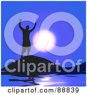 Poster, Art Print Of Successful Silhouetted Guy Against A Blue Sky And Moon