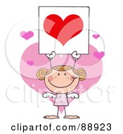 Poster, Art Print Of Stick Girl Cupid Holding A Red Heart Sign