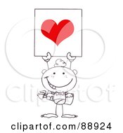 Poster, Art Print Of Outlined Stick Cupid Holding A Red Heart Sign