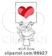 Poster, Art Print Of Outlined Female Stick Cupid Holding A Red Heart Sign
