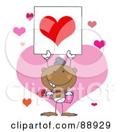 Poster, Art Print Of Hispanic Male Stick Cupid Holding A Red Heart Sign