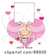 Poster, Art Print Of White Male Stick Cupid Holding A Blank Sign