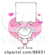 Poster, Art Print Of Outlined Female Stick Cupid Holding A Blank Sign