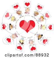 Poster, Art Print Of Stick Cupids Holding Heart Signs Around A Heart