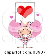 Poster, Art Print Of Stick Baby Boy Cupid Holding A Red Heart Sign