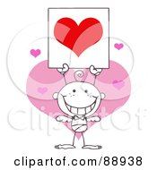 Poster, Art Print Of Outlined Baby Boy Stick Cupid Holding A Red Heart Sign