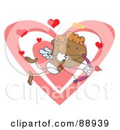 Poster, Art Print Of Black Stick Cupid Over Hearts With A Bow And Arrow