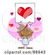 Poster, Art Print Of Stick Hispanic Girl Cupid Holding A Red Heart Sign
