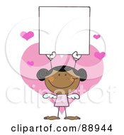 Royalty Free RF Clipart Illustration Of A Black Female Stick Cupid Holding A Blank Sign