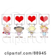 Poster, Art Print Of Stick Cupids Holding Red Heart Signs