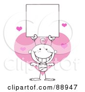 Royalty Free RF Clipart Illustration Of An Outlined Male Stick Cupid Holding A Blank Sign