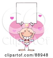 Poster, Art Print Of Baby White Male Stick Cupid Holding A Blank Sign